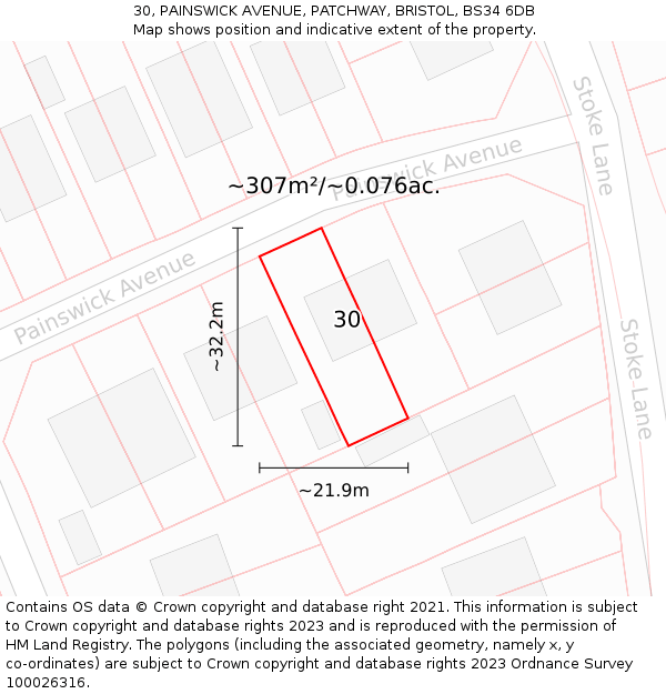 30, PAINSWICK AVENUE, PATCHWAY, BRISTOL, BS34 6DB: Plot and title map