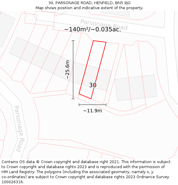 30, PARSONAGE ROAD, HENFIELD, BN5 9JG: Plot and title map