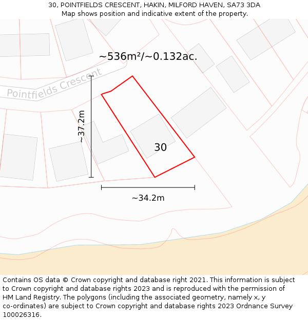 30, POINTFIELDS CRESCENT, HAKIN, MILFORD HAVEN, SA73 3DA: Plot and title map