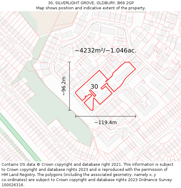 30, SILVERLIGHT GROVE, OLDBURY, B69 2GP: Plot and title map