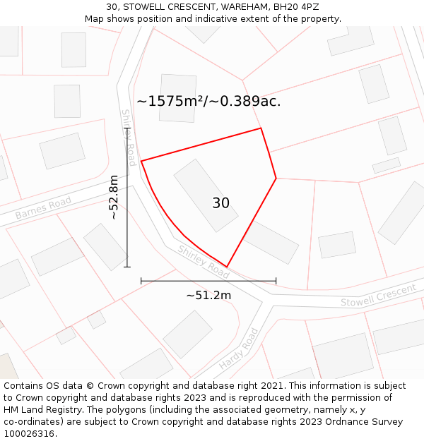 30, STOWELL CRESCENT, WAREHAM, BH20 4PZ: Plot and title map