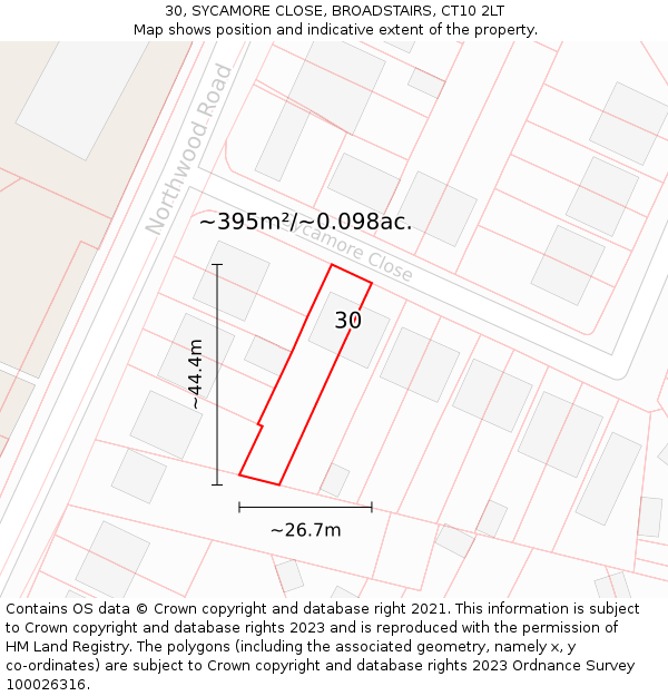 30, SYCAMORE CLOSE, BROADSTAIRS, CT10 2LT: Plot and title map