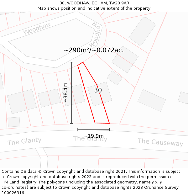 30, WOODHAW, EGHAM, TW20 9AR: Plot and title map