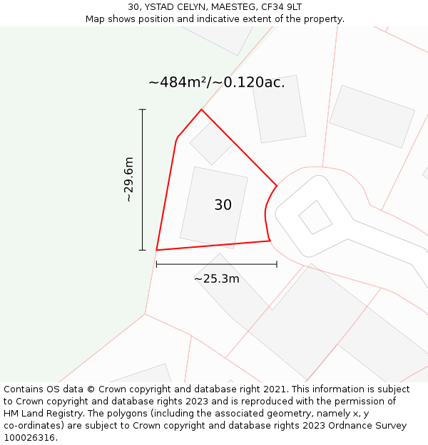 30, YSTAD CELYN, MAESTEG, CF34 9LT: Plot and title map