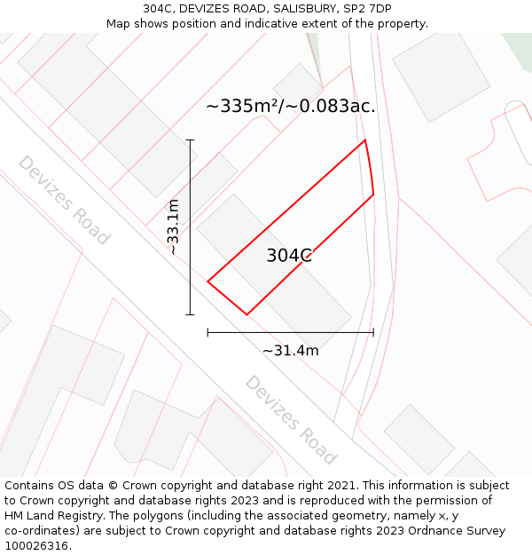 304C, DEVIZES ROAD, SALISBURY, SP2 7DP: Plot and title map