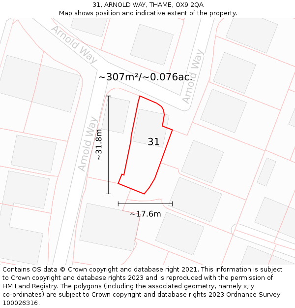 31, ARNOLD WAY, THAME, OX9 2QA: Plot and title map