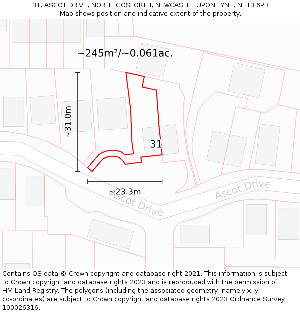 31, ASCOT DRIVE, NORTH GOSFORTH, NEWCASTLE UPON TYNE, NE13 6PB: Plot and title map