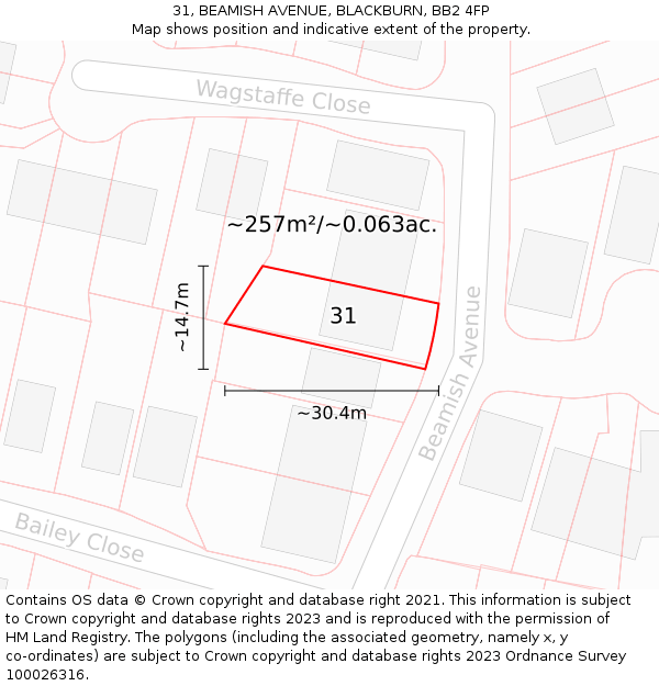 31, BEAMISH AVENUE, BLACKBURN, BB2 4FP: Plot and title map
