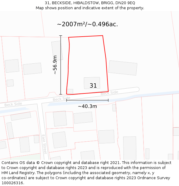31, BECKSIDE, HIBALDSTOW, BRIGG, DN20 9EQ: Plot and title map