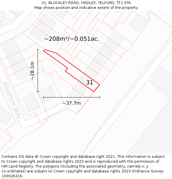 31, BLOCKLEY ROAD, HADLEY, TELFORD, TF1 5TA: Plot and title map