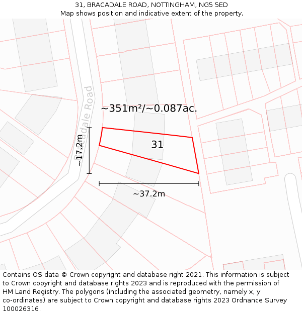 31, BRACADALE ROAD, NOTTINGHAM, NG5 5ED: Plot and title map