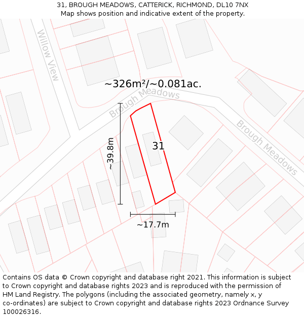 31, BROUGH MEADOWS, CATTERICK, RICHMOND, DL10 7NX: Plot and title map