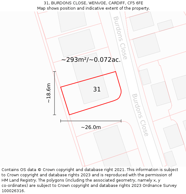 31, BURDONS CLOSE, WENVOE, CARDIFF, CF5 6FE: Plot and title map
