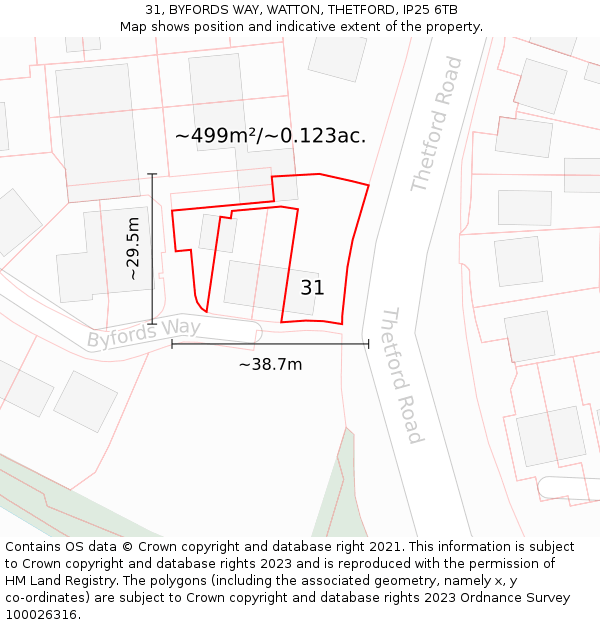 31, BYFORDS WAY, WATTON, THETFORD, IP25 6TB: Plot and title map