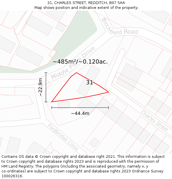 31, CHARLES STREET, REDDITCH, B97 5AA: Plot and title map
