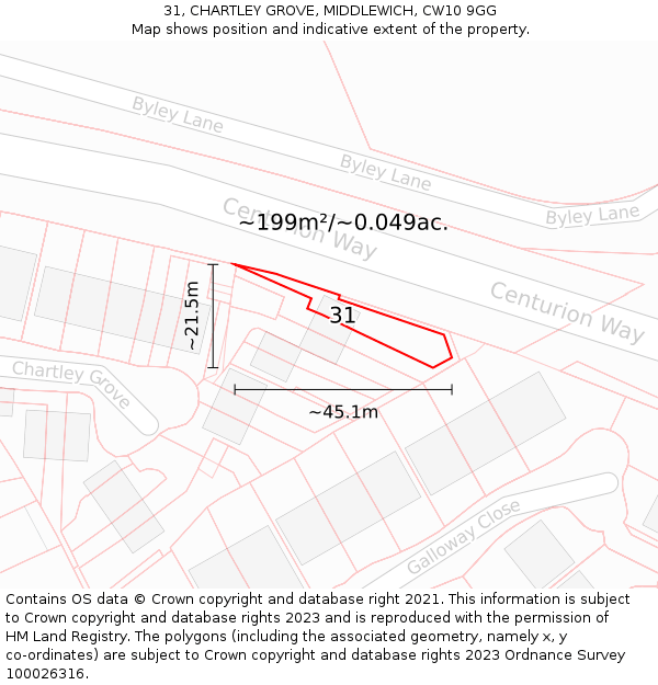 31, CHARTLEY GROVE, MIDDLEWICH, CW10 9GG: Plot and title map