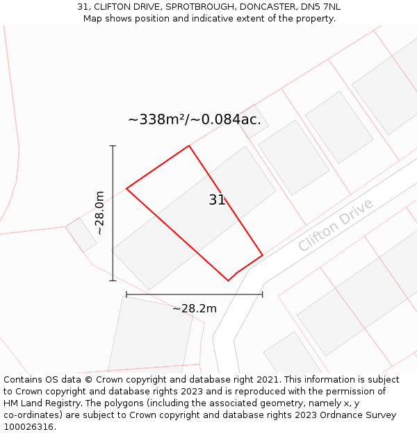 31, CLIFTON DRIVE, SPROTBROUGH, DONCASTER, DN5 7NL: Plot and title map