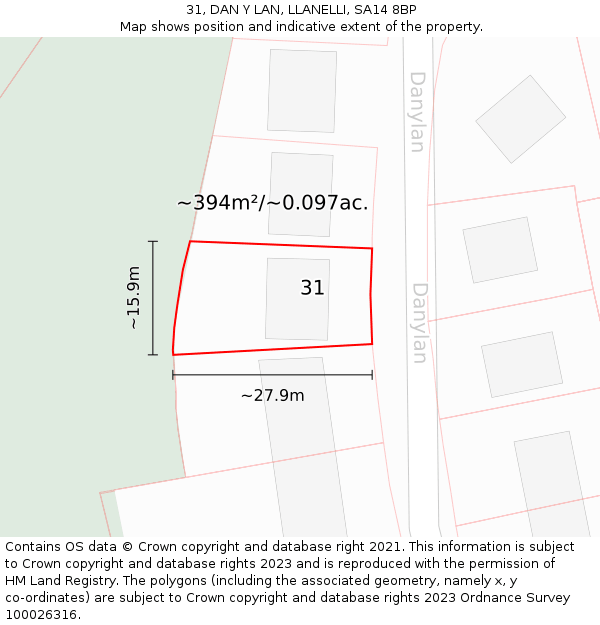 31, DAN Y LAN, LLANELLI, SA14 8BP: Plot and title map