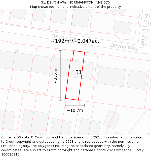 31, DEVON WAY, NORTHAMPTON, NN3 6DX: Plot and title map
