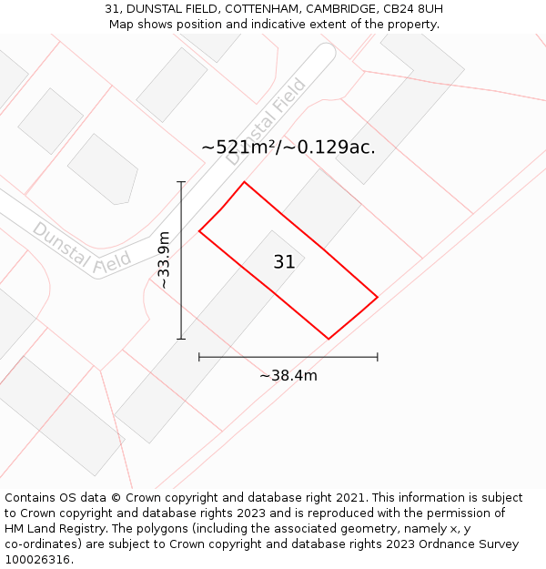 31, DUNSTAL FIELD, COTTENHAM, CAMBRIDGE, CB24 8UH: Plot and title map