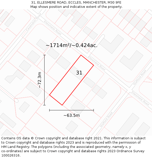 31, ELLESMERE ROAD, ECCLES, MANCHESTER, M30 9FE: Plot and title map