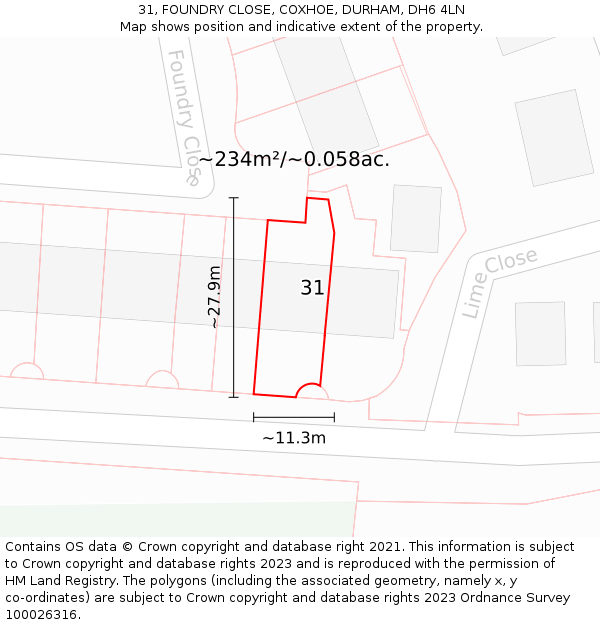31, FOUNDRY CLOSE, COXHOE, DURHAM, DH6 4LN: Plot and title map