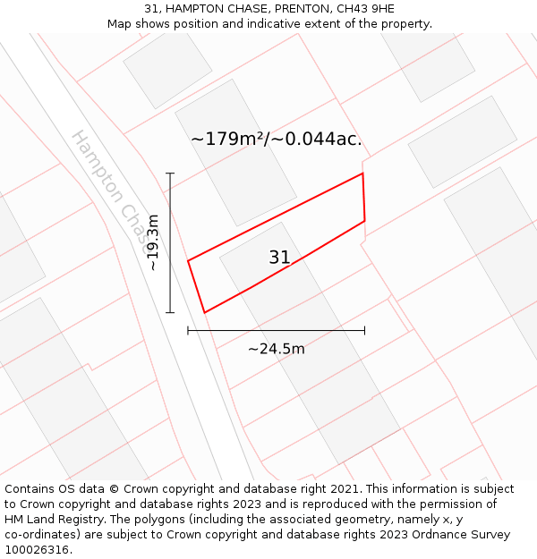 31, HAMPTON CHASE, PRENTON, CH43 9HE: Plot and title map