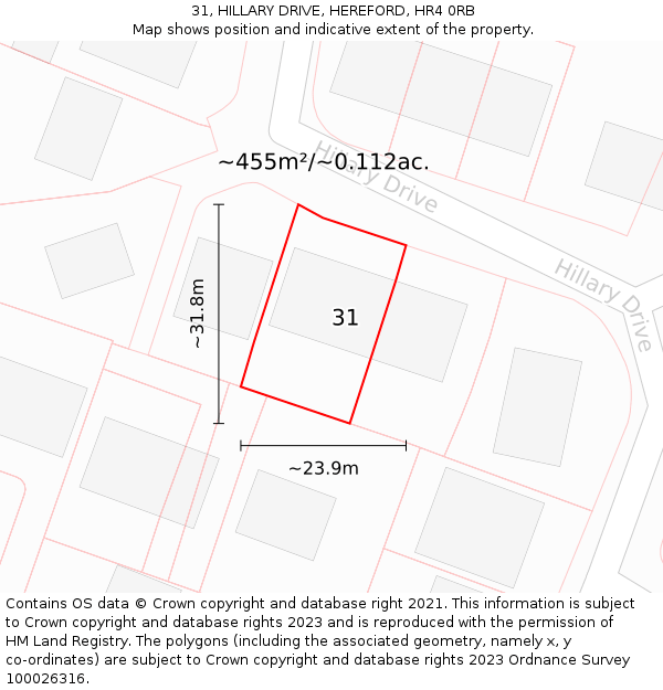 31, HILLARY DRIVE, HEREFORD, HR4 0RB: Plot and title map