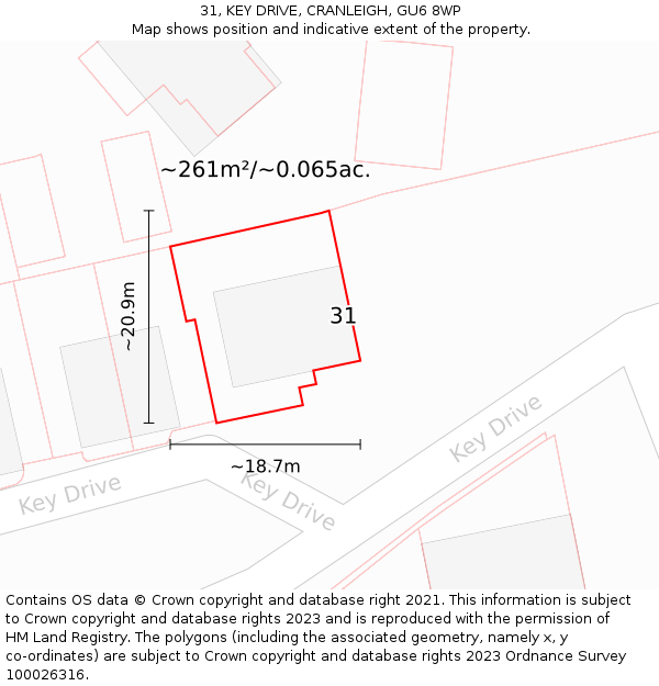 31, KEY DRIVE, CRANLEIGH, GU6 8WP: Plot and title map