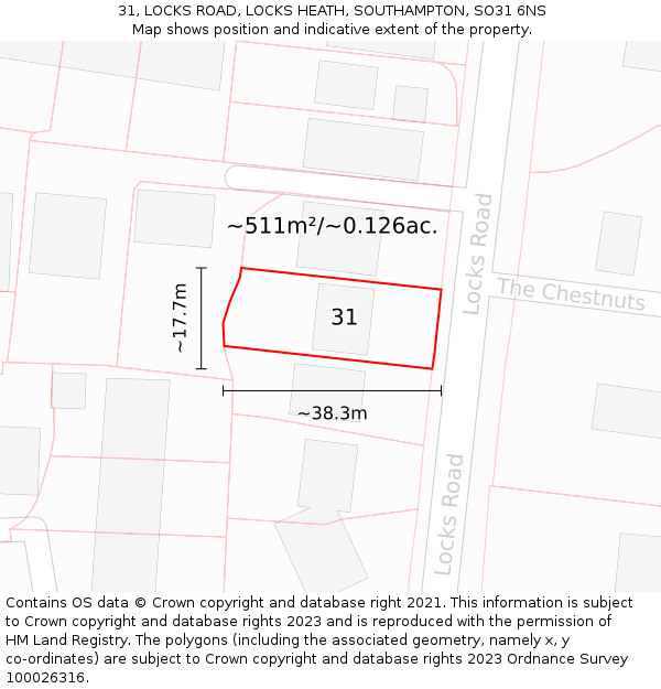 31, LOCKS ROAD, LOCKS HEATH, SOUTHAMPTON, SO31 6NS: Plot and title map