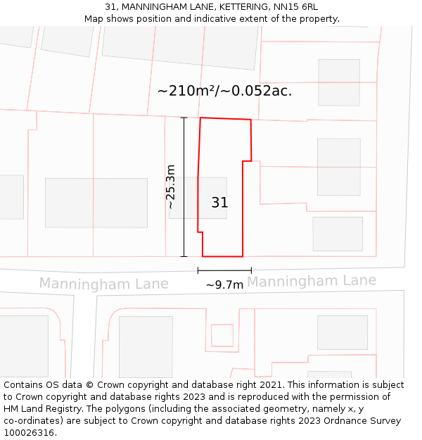31, MANNINGHAM LANE, KETTERING, NN15 6RL: Plot and title map
