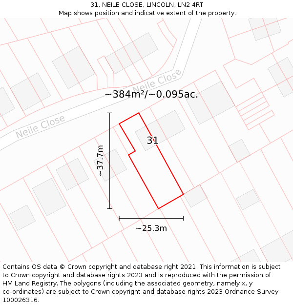 31, NEILE CLOSE, LINCOLN, LN2 4RT: Plot and title map