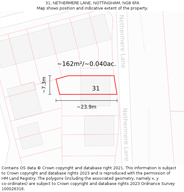 31, NETHERMERE LANE, NOTTINGHAM, NG8 6FA: Plot and title map