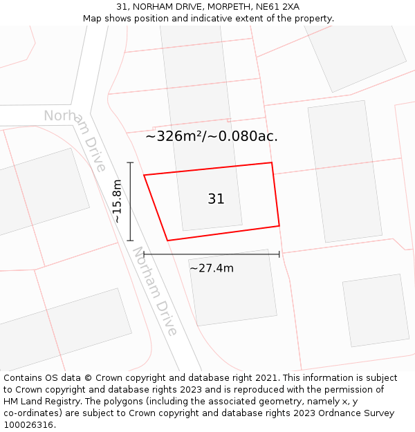 31, NORHAM DRIVE, MORPETH, NE61 2XA: Plot and title map