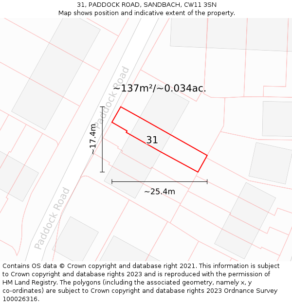 31, PADDOCK ROAD, SANDBACH, CW11 3SN: Plot and title map