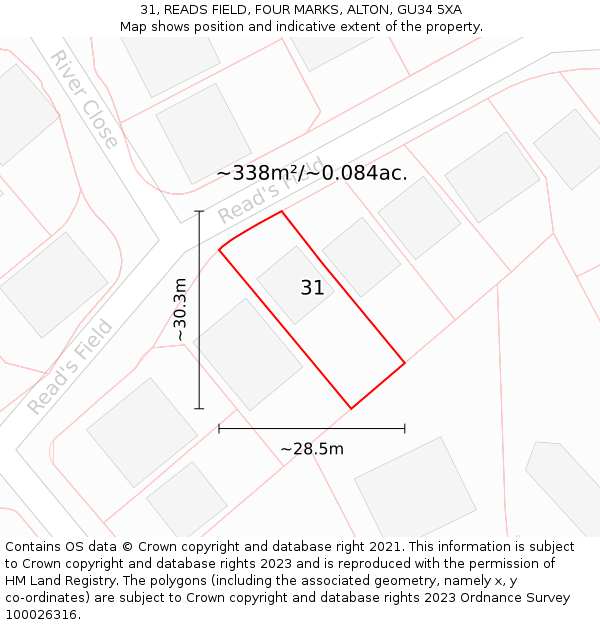 31, READS FIELD, FOUR MARKS, ALTON, GU34 5XA: Plot and title map