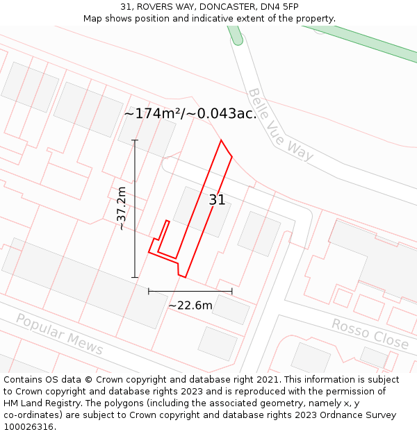 31, ROVERS WAY, DONCASTER, DN4 5FP: Plot and title map