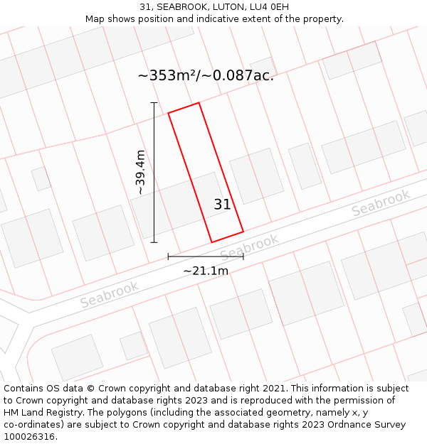 31, SEABROOK, LUTON, LU4 0EH: Plot and title map