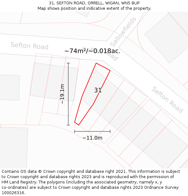 31, SEFTON ROAD, ORRELL, WIGAN, WN5 8UP: Plot and title map