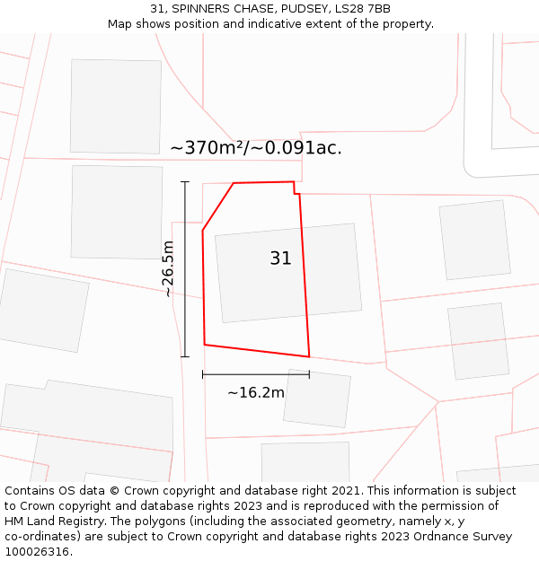 31, SPINNERS CHASE, PUDSEY, LS28 7BB: Plot and title map