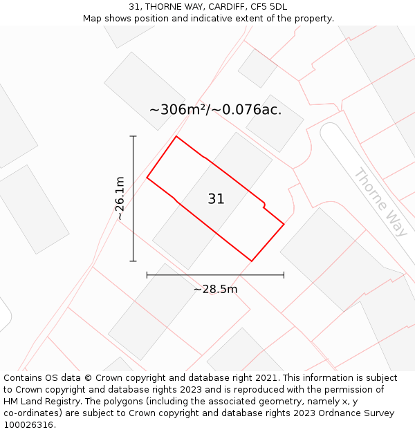 31, THORNE WAY, CARDIFF, CF5 5DL: Plot and title map