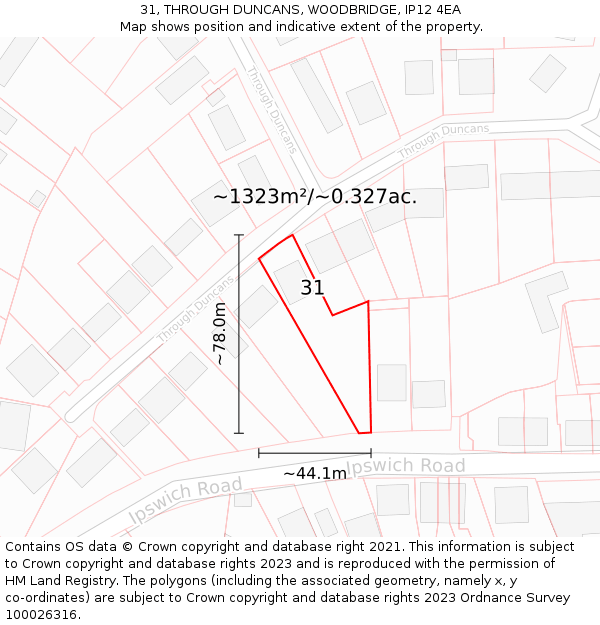 31, THROUGH DUNCANS, WOODBRIDGE, IP12 4EA: Plot and title map