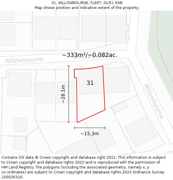 31, WILLOWBOURNE, FLEET, GU51 5AB: Plot and title map
