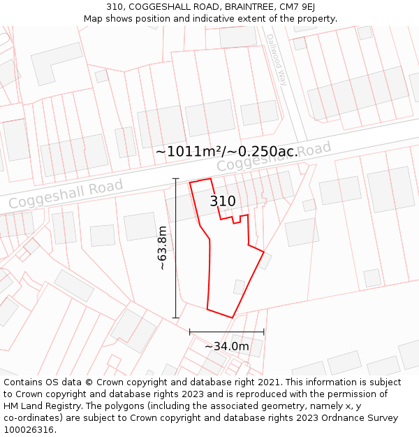 310, COGGESHALL ROAD, BRAINTREE, CM7 9EJ: Plot and title map
