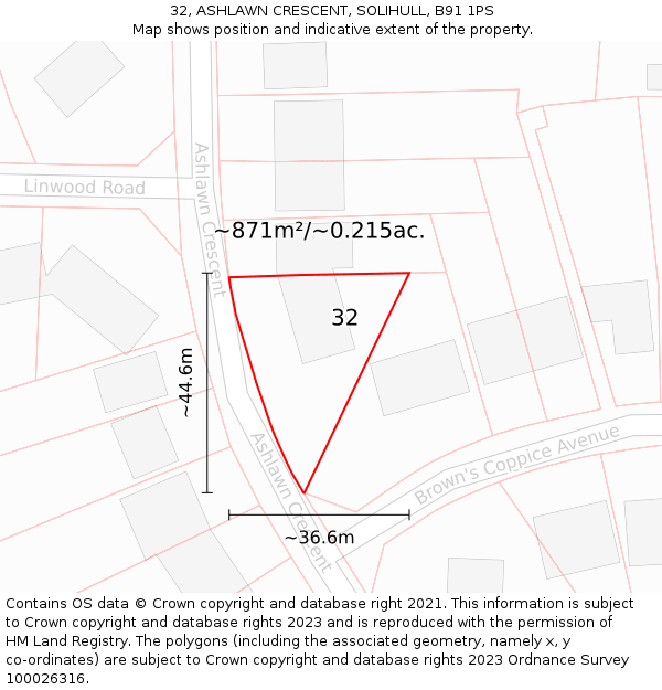 32, ASHLAWN CRESCENT, SOLIHULL, B91 1PS: Plot and title map