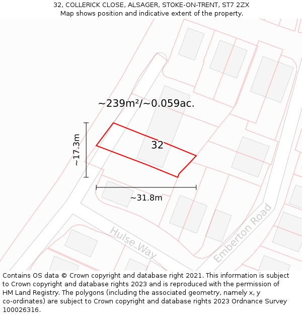 32, COLLERICK CLOSE, ALSAGER, STOKE-ON-TRENT, ST7 2ZX: Plot and title map