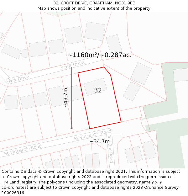 32, CROFT DRIVE, GRANTHAM, NG31 9EB: Plot and title map