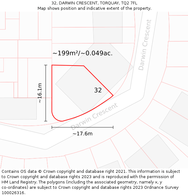 32, DARWIN CRESCENT, TORQUAY, TQ2 7FL: Plot and title map