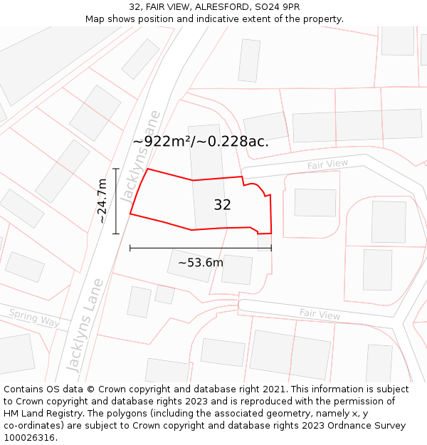 32, FAIR VIEW, ALRESFORD, SO24 9PR: Plot and title map