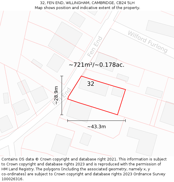 32, FEN END, WILLINGHAM, CAMBRIDGE, CB24 5LH: Plot and title map